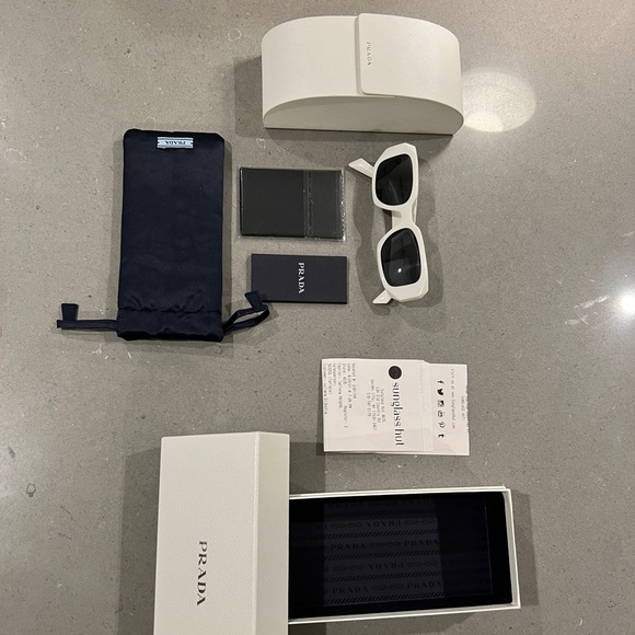 Scultoreo Narrow White & Dark Grey Prada Sunglasses - Picture 4 of 11